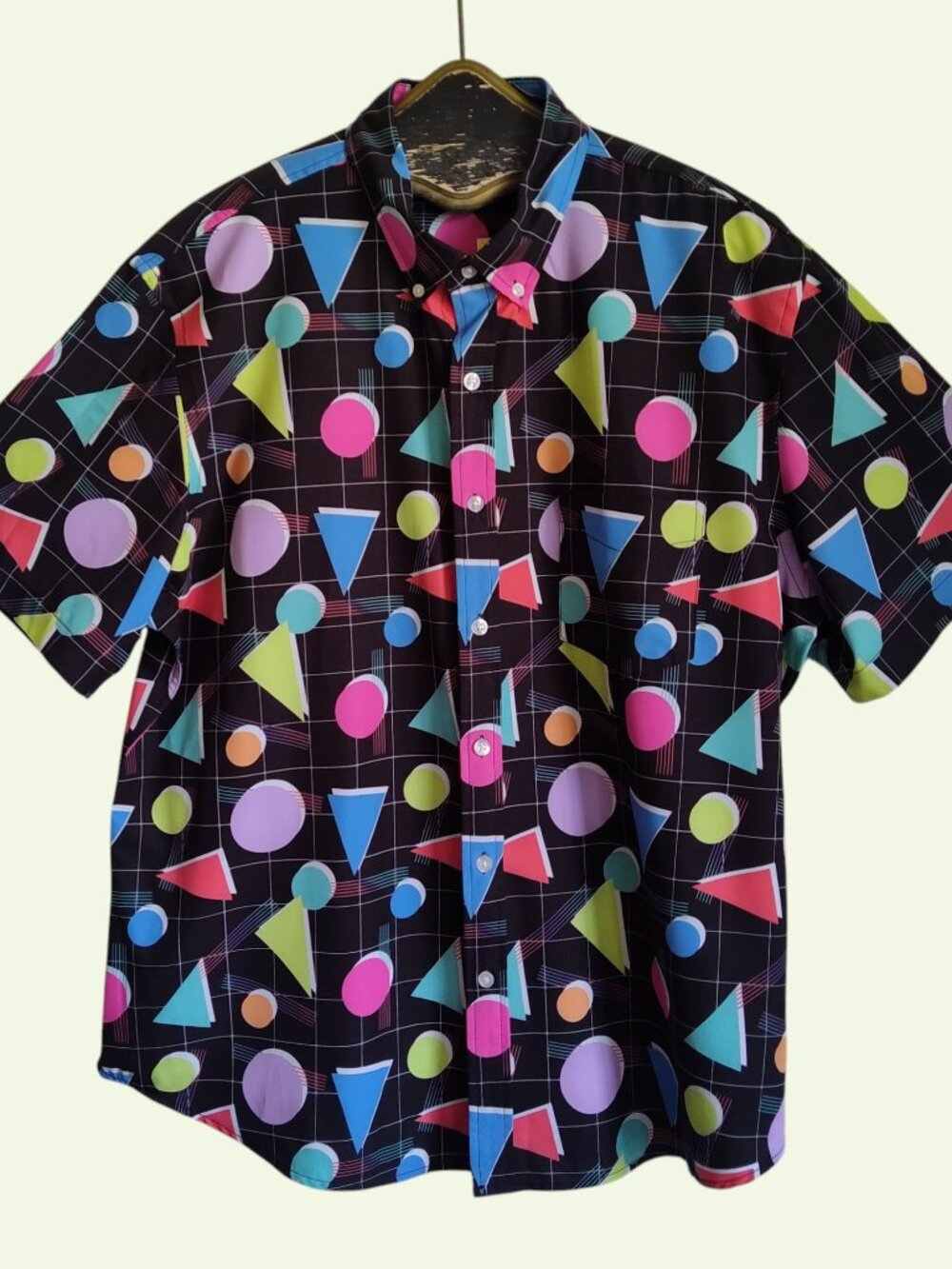 Cabana by Crown & Ivy Mens Geometric Grid Neon Pastel Shirt Retro New Wave Sz XL